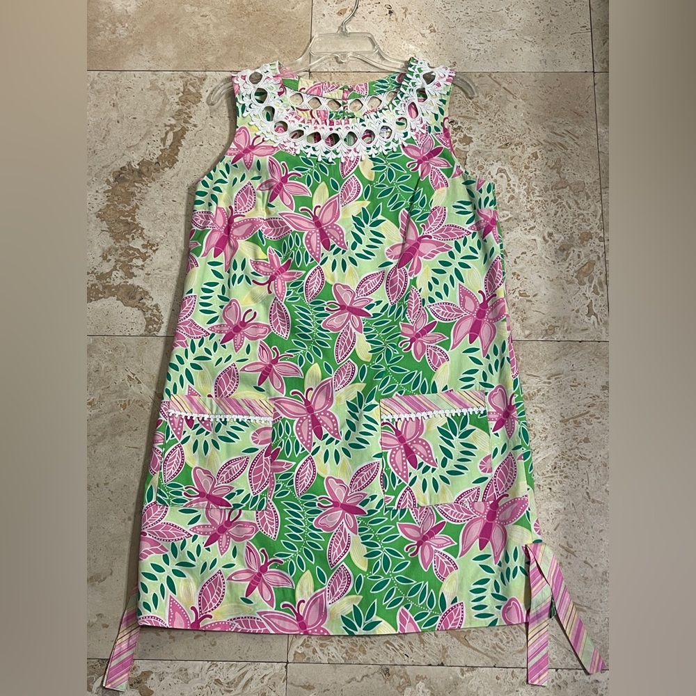 Vintage Lilly Pulitzer Pink and Green Butterflies Sundress Size 8 EUC